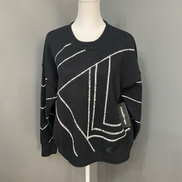 Karl Lagerfeld Sweaters - NWT KARL Lagerfeld Black/White Womens Long Sleeve Sweater SzL   Abstract Lines